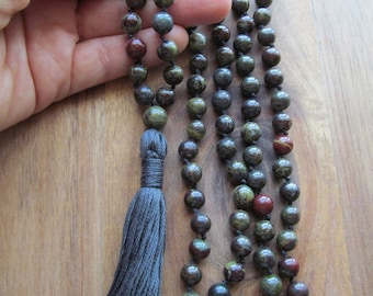 6mm Bloodstone Gemstone 108 Beads Tassels Mala Necklace Lucky spirituality pray 