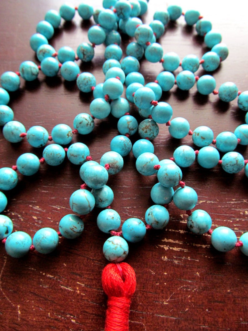 Turquoise Mala Beads, 108 Mala Beads, Turquoise Necklace, Mala Necklace , Prayer Beads , Yoga Jewelry, Japa Mala, Meditation Beads image 3