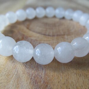 8mm Snow Quartz Bracelet, Gemstone Bracelet, Natural Stone Bracelet, Womens or Mens Bracelet, Mala Yoga Meditation, White Bracelet image 2