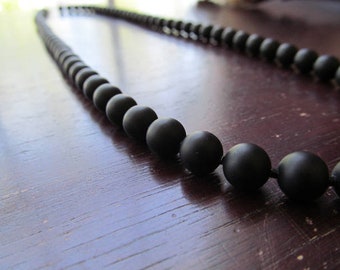 Black Matte Onyx Beaded Necklace for Men: Stainless Steel Clasp