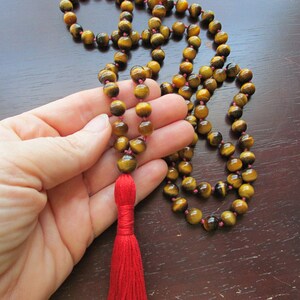 Tiger Eye Mala Beads, 108 Bead Mala, Mala Necklace, Tigereye Mala, Tassel Necklace, Prayer Beads ,Yoga Jewelry, Japa Mala, Meditation image 4