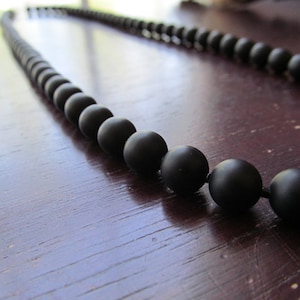 Matte Black Onyx Beaded Necklace for Men: Stainless Steel Clasp