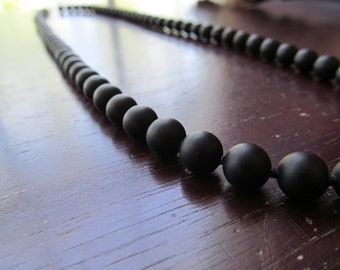 Matte Black Onyx Beaded Necklace for Men: Stainless Steel Clasp