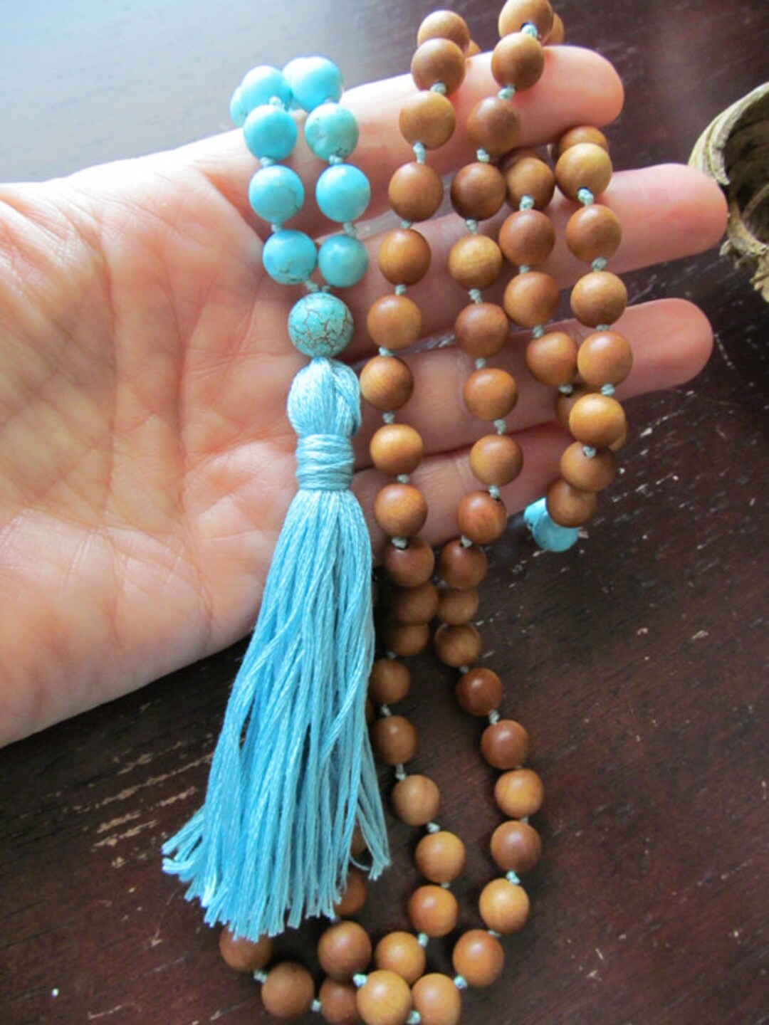 Turquoise and Sandalwood 108 Mala Beads Mala Necklace Prayer - Etsy