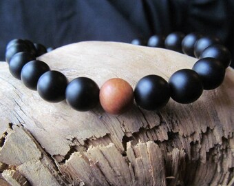 Matte Black Onyx Bracelet with Sandalwood, Black Bracelet,Onyx Bracelet, Stacking Bracelet, Gift for Men, Men's Jewelry, Beaded Bracelet