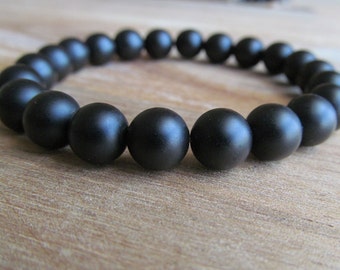 Men's Matte Black Onyx Bracelet: Stacking Gemstone Jewelry