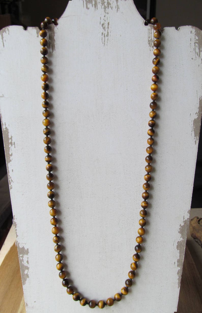 8mm Tiger Eye Necklace for Men, Beaded Tigereye, Mens Jewelry, Long Necklace, Gift for Men Tiger Eye, Gift for Musician, Tattoo Necklace image 4