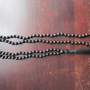 Black ONYX Mala Beads, 108 Bead Hand Knotted Matte Black Onyx, Japa Mala, Long Tassel Necklace image 3