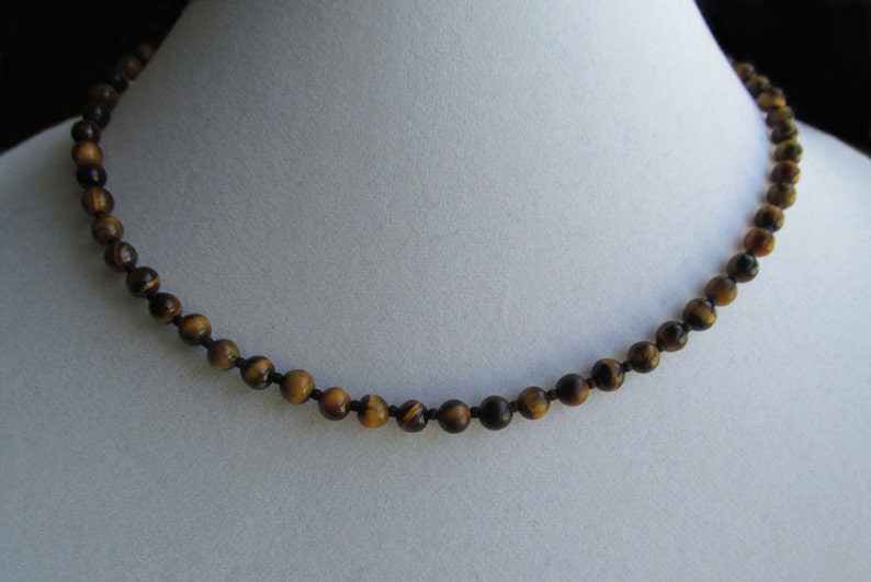 6mm Tiger Eye Mens Beaded Necklace, Mens Necklace, Mens Choker, Mens Long Necklace, Gift for Men, Mens Jewelry, Tigereye Necklace image 3