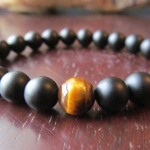 Mens Matte Black Onyx Bracelet with Tigereye Accent