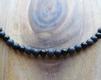 Men's Choker Necklace, Matte Black Onyx & Lava, Mens Necklace, Beaded Necklace, Men's Necklace, Long Necklace, Gift for Men, Men's Jewelry