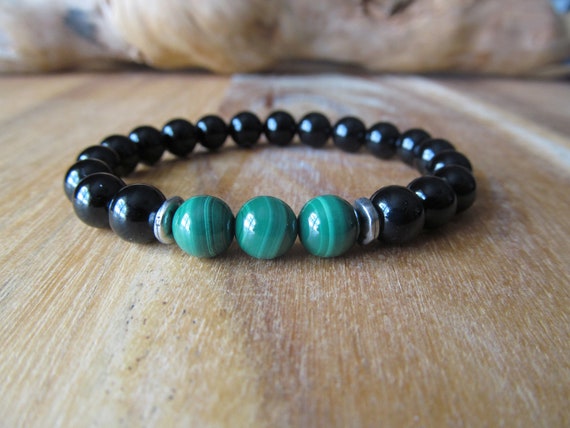 Reiki Infused Green Kyanite and Onyx Bracelet