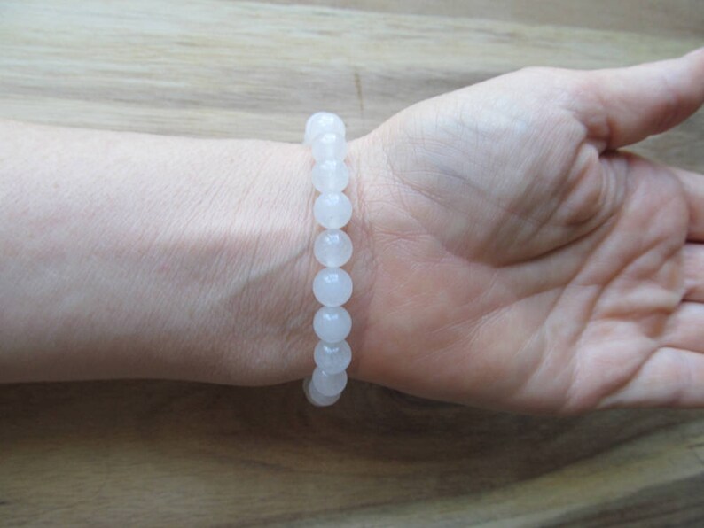 8mm Snow Quartz Bracelet, Gemstone Bracelet, Natural Stone Bracelet, Womens or Mens Bracelet, Mala Yoga Meditation, White Bracelet image 5