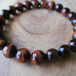 8mm Red Tiger Eye Bracelet, Gemstone Bracelet, Natural Stone Bracelet, Gift for Her, Gift for Him, Mens Bracelet, Yoga Jewelry, Tigereye image 3