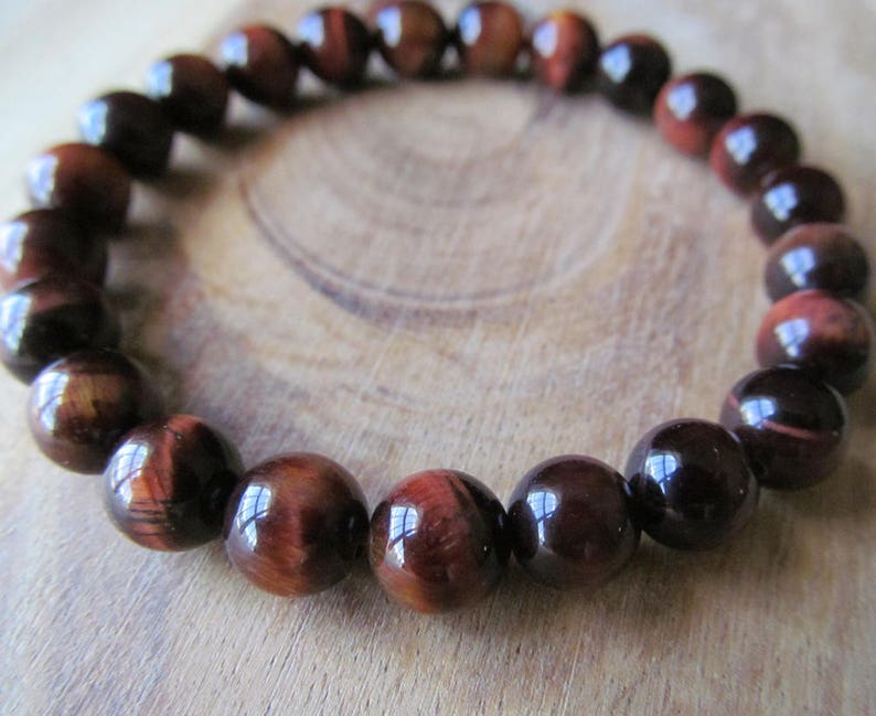 8mm Red Tiger Eye Bracelet, Gemstone Bracelet, Natural Stone Bracelet, Gift for Her, Gift for Him, Mens Bracelet, Yoga Jewelry, Tigereye image 3