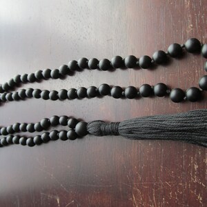 Black ONYX Mala Beads, 108 Bead Hand Knotted Matte Black Onyx, Japa Mala, Long Tassel Necklace image 4