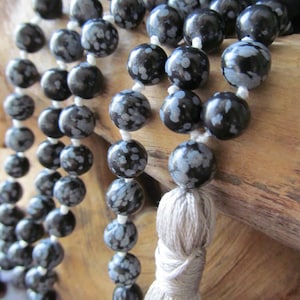 Mala Beads – Snowflake Obsidian  – 108 Mala Beads – Mala Necklace – Prayer Beads – Yoga Jewelry  - Japa Mala - Meditation - Buddhist-Beaded