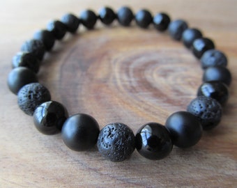 Men's Black Onyx & Lava Beaded Bracelet