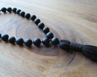 Matte Black Onyx Mala Beads, 27 Bead Mala, Pocket Mala, Meditation Beads, Buddhist Prayer Beads, Japa Mala, Hand Knotted Mala, Yoga Jewelry