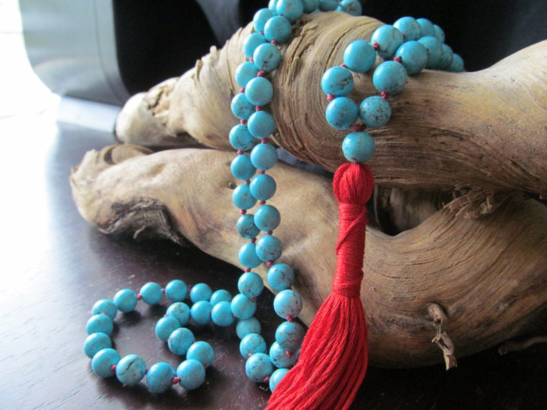 Turquoise Mala Beads, 108 Mala Beads, Turquoise Necklace, Mala Necklace , Prayer Beads , Yoga Jewelry, Japa Mala, Meditation Beads image 4