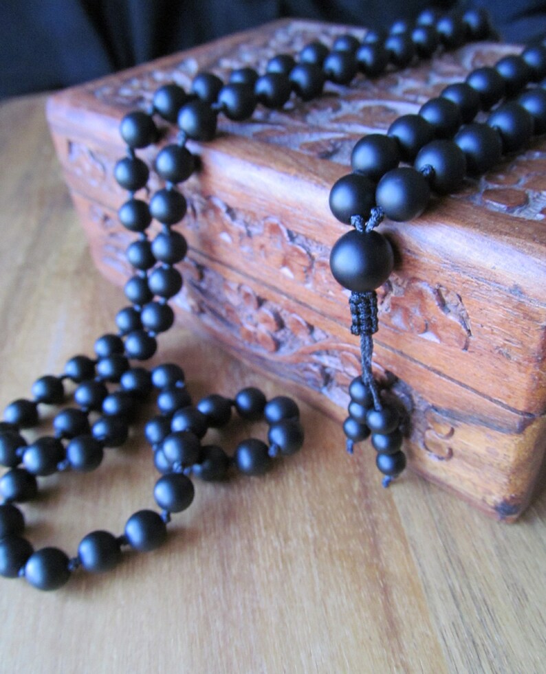 108 Bead Mala Traditional Hand Knotted Mala Beads Matte Black Onyx