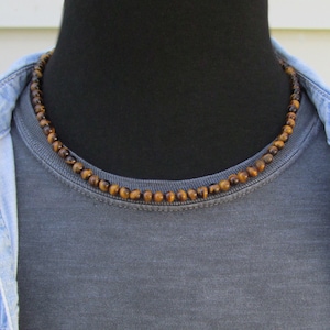 Men&#39;s Tiger Eye Necklace, 6mm Beaded Gemstone Choker, Tigereye Necklace, Gift for Men