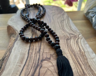 Red Tiger Eye Mala Beads, 108 Bead Red Tiger eye Mala, Japa Mala, Long Tassel Necklace