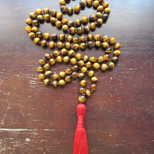 Tiger Eye Mala Beads, 108 Bead Mala, Mala Necklace, Tigereye Mala, Tassel Necklace, Prayer Beads ,Yoga Jewelry, Japa Mala, Meditation image 2