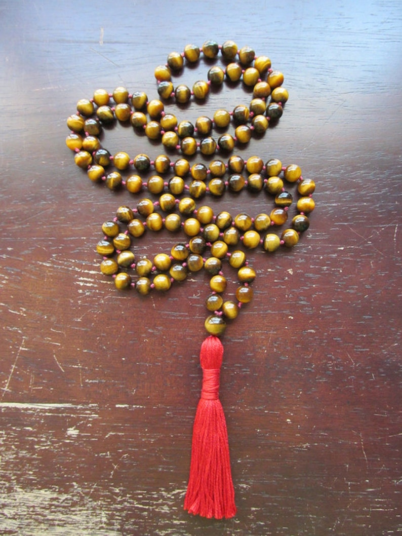 Tiger Eye Mala Beads, 108 Bead Mala, Mala Necklace, Tigereye Mala, Tassel Necklace, Prayer Beads ,Yoga Jewelry, Japa Mala, Meditation image 2