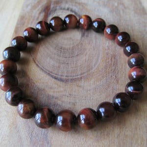 8mm Red Tiger Eye Bracelet, Gemstone Bracelet, Natural Stone Bracelet, Gift for Her, Gift for Him, Mens Bracelet, Yoga Jewelry, Tigereye image 1