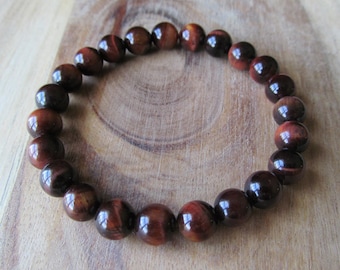 8mm Red Tiger Eye Bracelet, Gemstone Bracelet, Natural Stone Bracelet, Gift for Her,  Gift for Him, Mens Bracelet, Yoga Jewelry, Tigereye