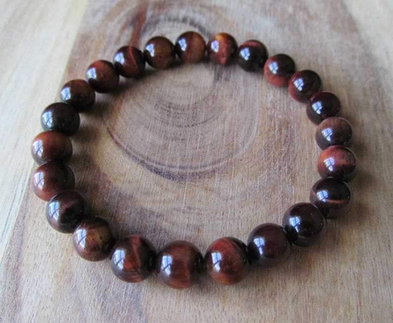 8mm Red Tiger Eye Bracelet, Gemstone Bracelet, Natural Stone Bracelet, Gift for Her, Gift for Him, Mens Bracelet, Yoga Jewelry, Tigereye image 1