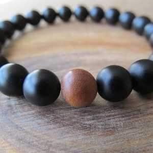 Sandalwood & Matte Black Onyx Beaded Bracelet: Yoga Jewelry
