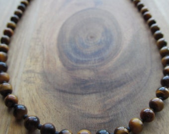 6mm Tiger Eye Mens Beaded Necklace, Mens Necklace, Mens Choker, Mens Long Necklace, Men's Beaded Necklace, Gift for Men, Mens Jewelry
