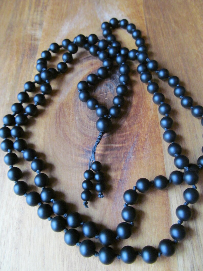 108 Bead Mala Traditional Hand Knotted Mala Beads Matte Black Onyx