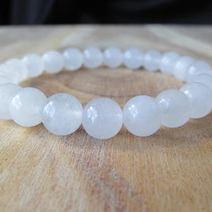 8mm Snow Quartz Bracelet, Gemstone Bracelet, Natural Stone Bracelet, Womens or Mens Bracelet, Mala Yoga Meditation, White Bracelet image 3