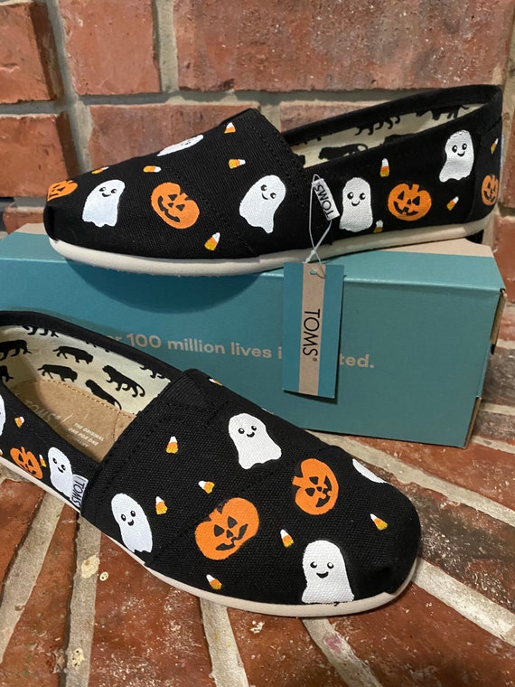 Toms Pumpkin Jackolantern Halloween Painted Head-customs Shoes-disney Shoes - Etsy