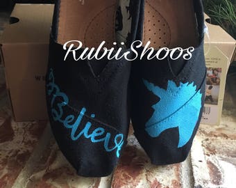 Rubiishoos Original Women's Toms-Magical- Believe Silhouette-Unicorn Shoes-Painted Shoes-wedding toms- unicorn love-Black Toms