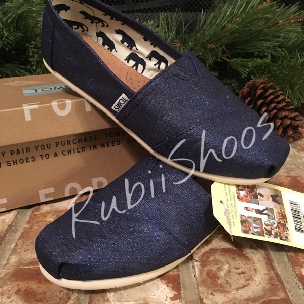 RubiiShoos Original- Navy Glitter- Navy Toms- Painted TOMS- Starry Sky- Wedding Toms- Wedding Shoes- Something Blue- Bride Shoes