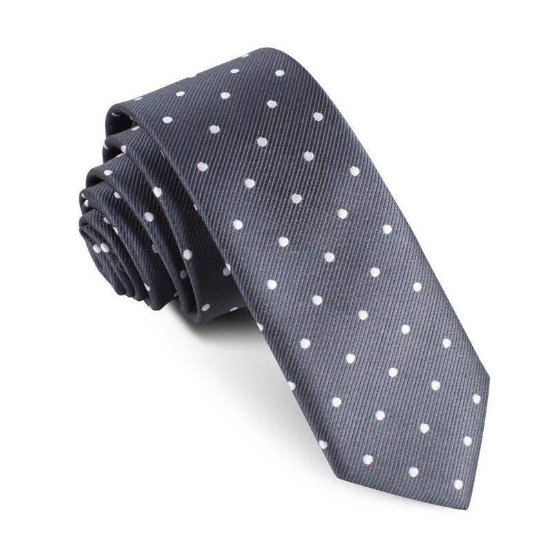 Men's Skinny Ties 6CM Charcoal Grey with White Polka Dots Etsy