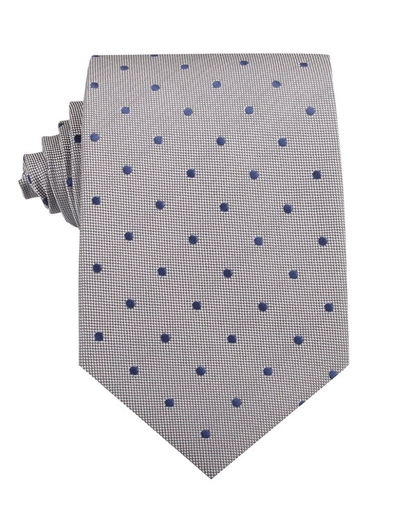 Men's Tie 8.5CM Grey with Oxford Navy Blue Polka Dots | Etsy