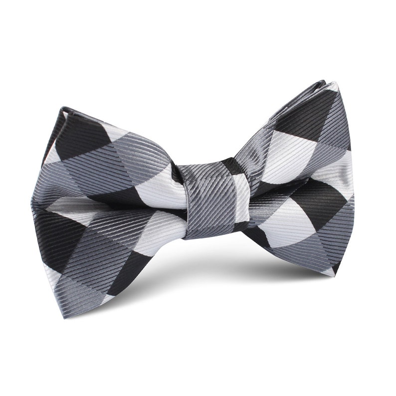 Kid's Bowtie Black White Grey Checkered Kids Bow Tie Etsy