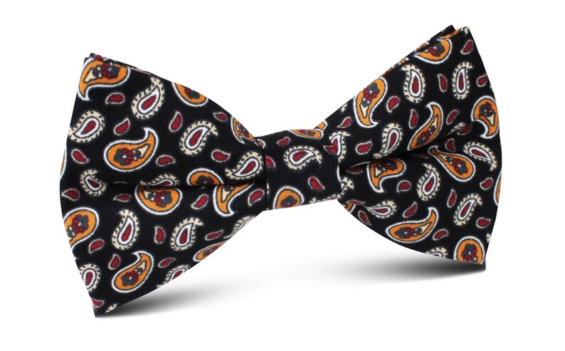 Orange Paisley Teardrop Paisley Kids Bow Tie Wedding Page Boys Bowtie Bowties Ties Child Children Toddler Baby Infant C516-KBT