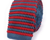 Mens Knitted Tie Red & Blue Stripes 6CM Wide (K013-T) Men's Knit Ties Woven Fabric Men Skinny Necktie Thin Neckties Wedding Formal Neckwear