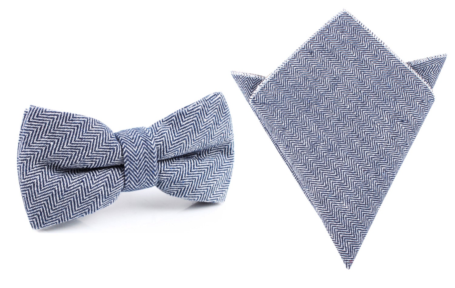 Matching Linen Bow Tie Pocket Square Combo Navy Blue | Etsy