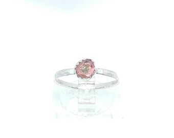 Watermelon Tourmaline Ring | Sterling Silver Ring Sz 5.5 | Raw Bicolor Tourmaline Ring | Raw Crystal Ring | Uncut Gemstone Ring