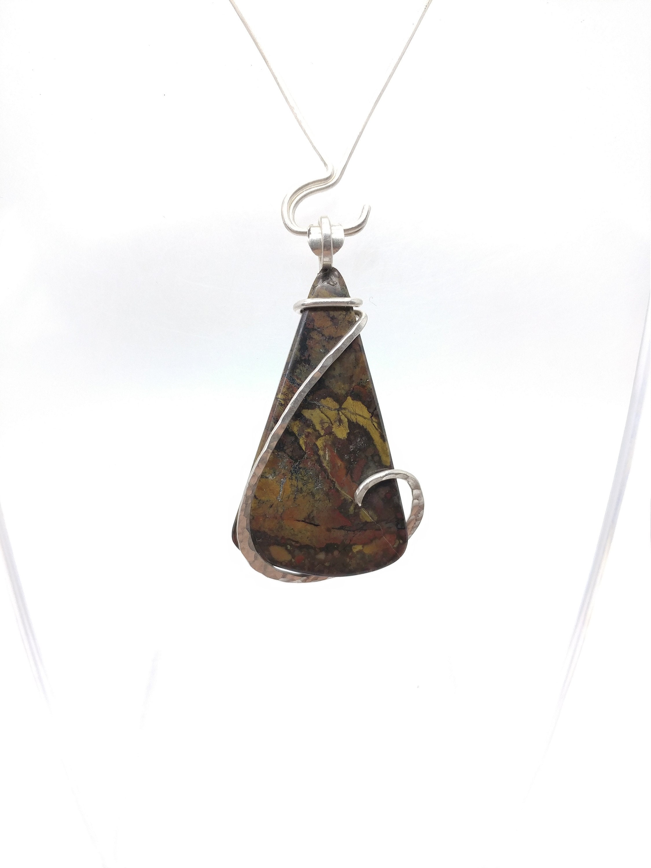 Rustic Jasper Pendant Necklace Sterling Silver 1