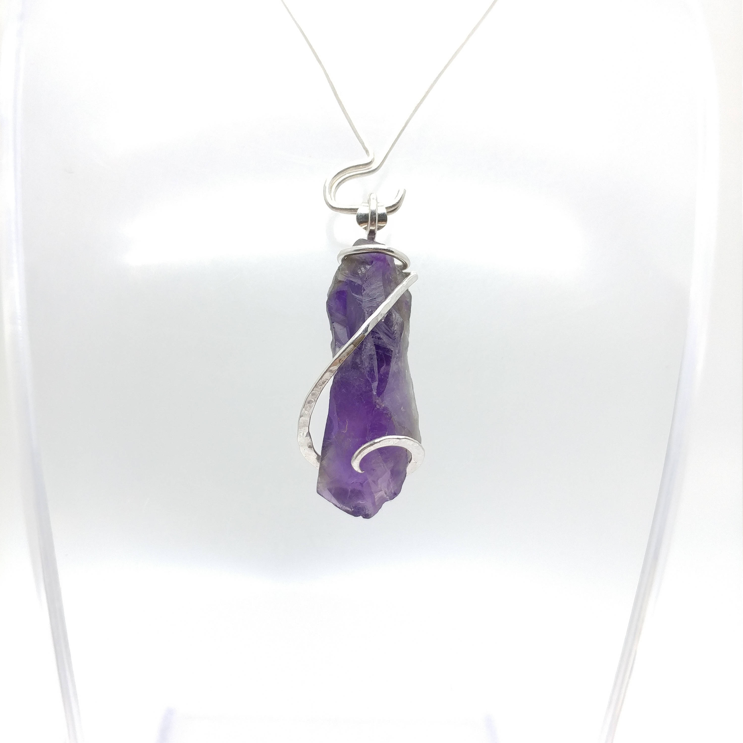 Raw Amethyst Crystal Pendant Necklace Raw Amethyst Crystal Pendant Necklace Rough Sterling Silver