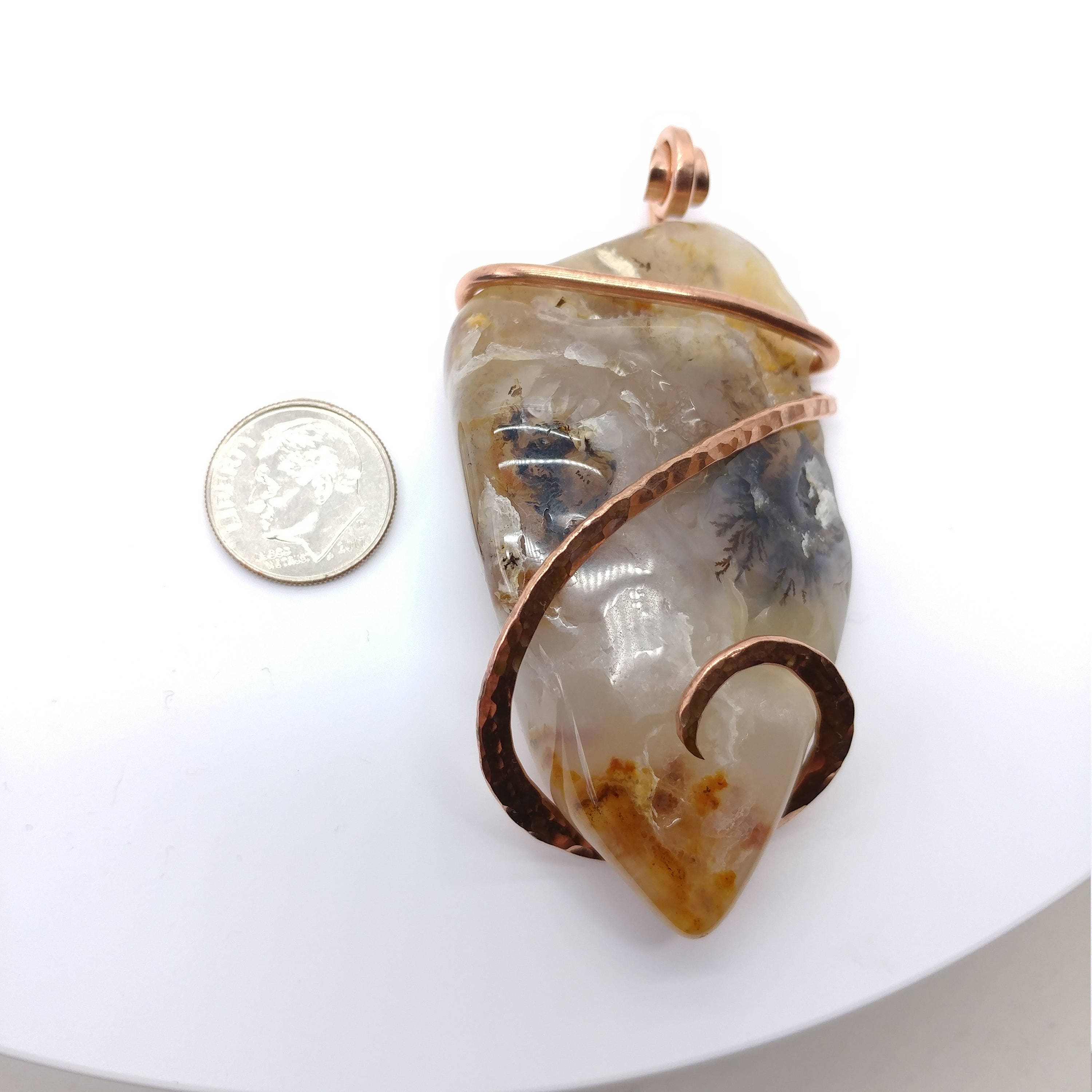 Graveyard Point Plume Agate Stone Pendant Necklace in Hammered Copper A ...