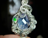 Amethyst Pendant | Precious Welo Opal Pendant | Sterling Silver Pendant | Wirewrapped Pendant |Purple Pearl Amethyst | Lavender Moon Quartz